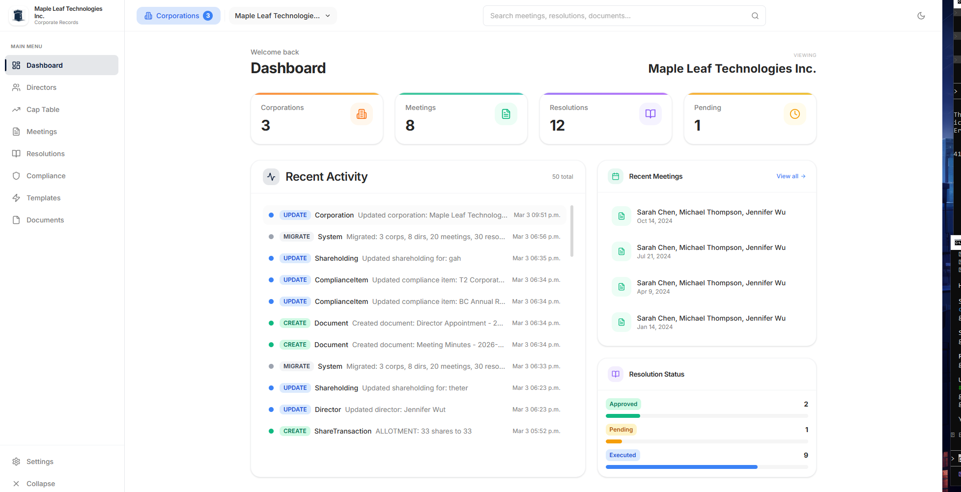 MinuteKeep Dashboard