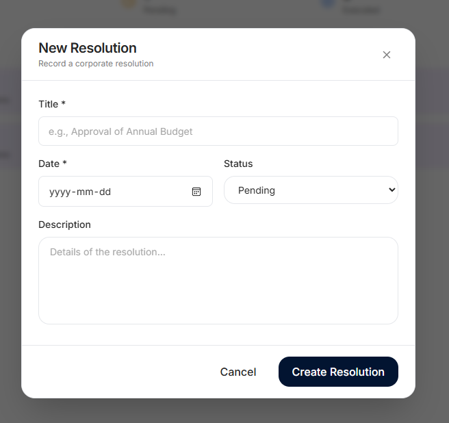 New Resolution Form